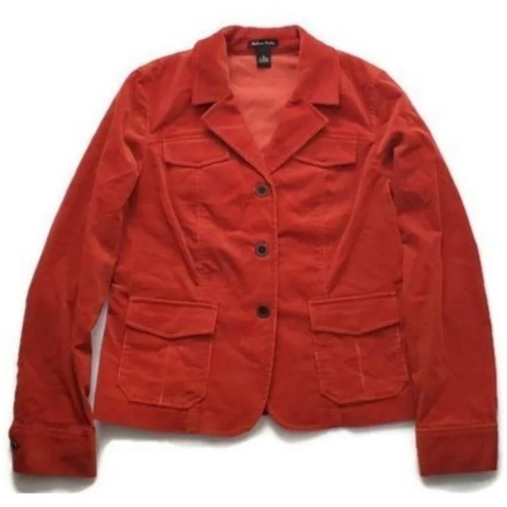 Madison Studio Women’s Rustic Red Corduroy Button Front Blazer Jacket Size 10 - Picture 2 of 12